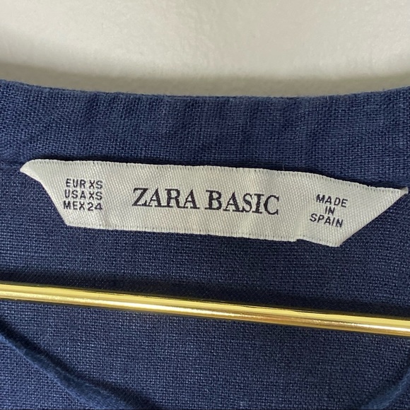 Zara 100% Linen Lagenlook Blue Button Down Top XS - Picture 4 of 7